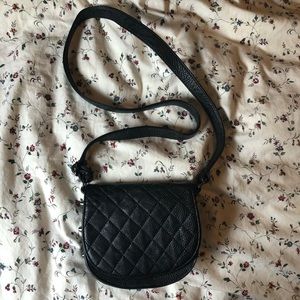 Black leather studded cross body bag
